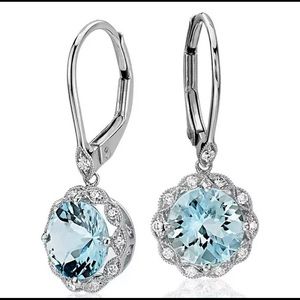 Crystal Blue WHITE Sapphire dangle EARRINGS